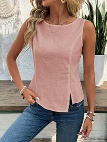 EMERY ROSE Women's Solid Color Sleeveless Tank Top, Fashionable Summer Wear - Pink - View 8