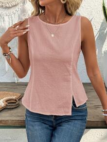 EMERY ROSE Women's Solid Color Sleeveless Tank Top, Fashionable Summer Wear - Pink - View 4
