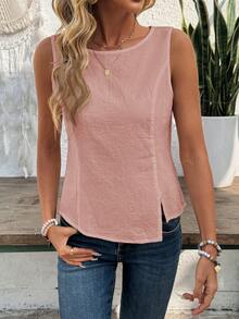 EMERY ROSE Women's Solid Color Sleeveless Tank Top, Fashionable Summer Wear - Pink - View 6