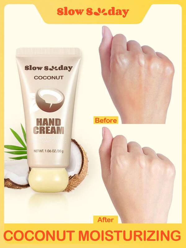 Slow Sunday Coconut Hand Cream, Fragrant, For Dry Hands, Hand Care Cream, Hydrating & Moisturizing, Soothing Skin, Deep Nourishment, Travel Size, With Multiple Plant Oils, Suitable For Summer, Y2K, Ideal For Party, Bcak To School