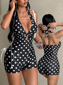 Dewbera Dewbera Women's Casual Vacation Sports Elegant Outdoor Solid Color Jumpsuit - Black and White - View 7