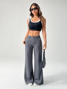 SHEIN PETITE 新款秋冬低腰休閒個性西裝長褲，適合嬌小女性 - 深灰色 - 查看 4