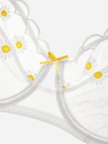 LUVLETTE Daisy Embroidered Lingerie Breathable Balconette Unlined Floral Lace White Sheer Minimizer Bridal Intimates Bra - White - View 8