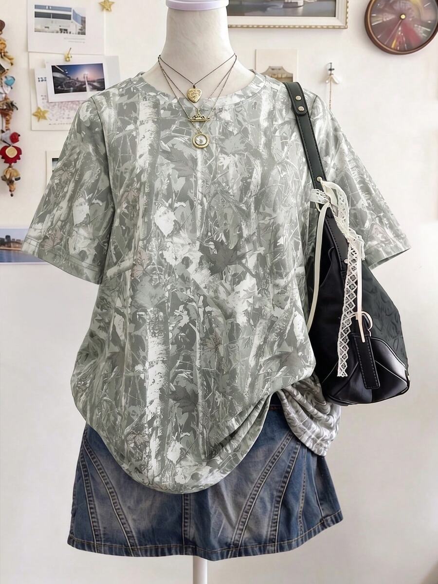 Lalippa Plus Size Women's All-Over Print Casual Versatile Everyday T-Shirt - Multicolor - View 1