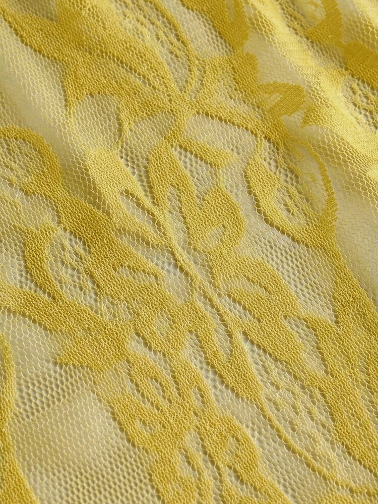 Opulessa Women's Solid Color Summer Vacation Lace Tie-Up Cover Up & Skirt Set Beach - Pale Yellow - View 4