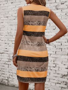 EMERY ROSE Women's Striped V-Neck Button Front Camisole Dress, Random Printed - Multicolor - View 2