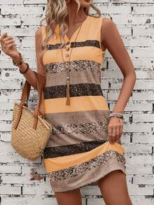 EMERY ROSE Women's Striped V-Neck Button Front Camisole Dress, Random Printed - Multicolor - View 7