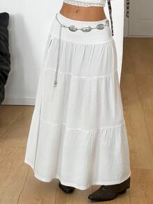 Coolane Women's All-Season Lace Side Slit Skirt For Concerts, Rave Parties, Music Festivals, Outings, Renaissance Fairs, Suitable For Vacations, Western Style, Y2K Textured Fabric Long White Slit Bohemian Skirt - White - View 4