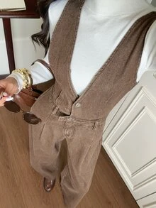 Rivivi Fashion Casual Washed Denim Versatile Jumpsuit - Brown - View 4