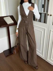 Rivivi Fashion Casual Washed Denim Versatile Jumpsuit - Brown - View 6