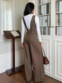 Rivivi Fashion Casual Washed Denim Versatile Jumpsuit - Brown - View 3