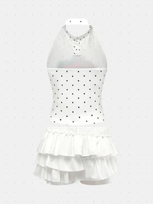 Nooralise Women's Vintage Sweet Straw Hat Print Halter Neck Tank Top And Skirt Set - White - View 2