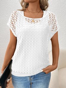 EMERY ROSE Top asimétrico de 2 en 1 con encaje para mujer, atuendo para fiesta de vacaciones - Blanco - Ver 4