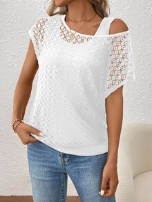 EMERY ROSE Top asimétrico de 2 en 1 con encaje para mujer, atuendo para fiesta de vacaciones - Blanco - Ver 6