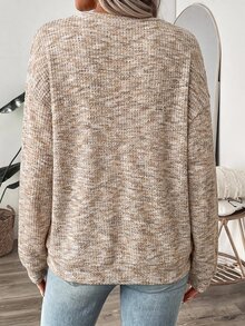 SHEIN LUNE 女款彩色華夫格針織套頭運動衫，秋季 - 卡其色 - 查看 3