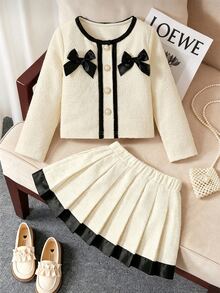 SHEIN Elladie kids 2Pcs Set Girlss Outerwear Co-Ords Back To School Fall - Apricot - View 3