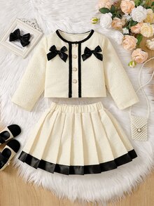 SHEIN Elladie kids 2Pcs Set Girlss Outerwear Co-Ords Back To School Fall - Apricot - View 4