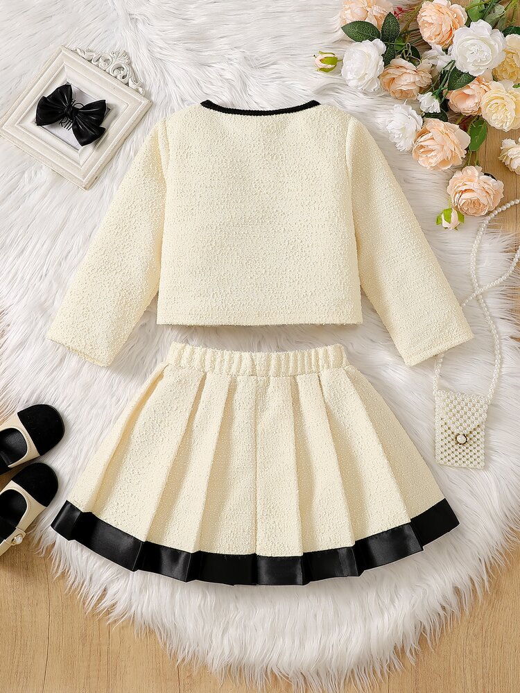 SHEIN Elladie kids 2件組女童開學秋季外套套裝 - 杏色 - 查看 2