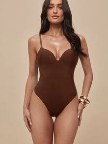 Silquee 女款純色細肩帶背心塑身衣，1件裝 - 咖啡棕 - 查看 6