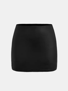 SHEIN Girlism 青少年女孩秋冬黑色PU低腰迷你裙（內建短褲） - 黑色 - 查看 5
