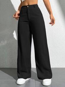 Vivamere Ladies' Solid Color Simple Everyday Casual Trousers ,Petite Women - Black - View 7