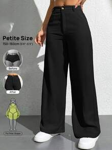 Vivamere Ladies' Solid Color Simple Everyday Casual Trousers ,Petite Women - Black - View 12
