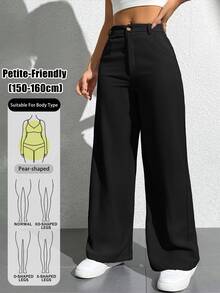 Vivamere Ladies' Solid Color Simple Everyday Casual Trousers ,Petite Women - Black - View 10