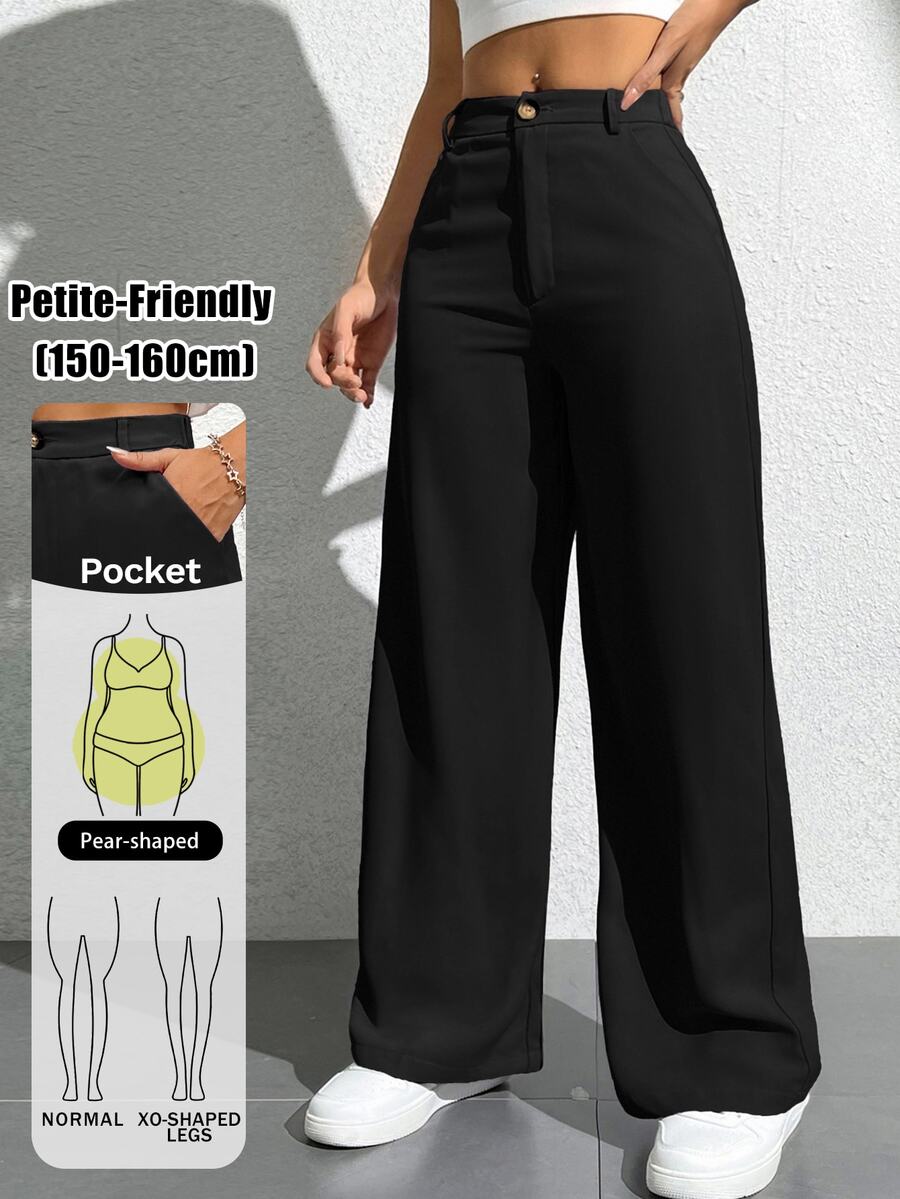 Vivamere Ladies' Solid Color Simple Everyday Casual Trousers ,Petite Women - Black - View 1
