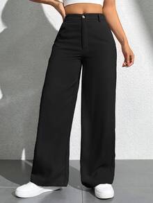 Vivamere Ladies' Solid Color Simple Everyday Casual Trousers ,Petite Women - Black - View 5