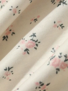 Dazy Plus 小碎花彈性修身背心與寬鬆長款睡褲大尺碼女款休閒睡衣套裝 - 杏色 - 查看 7