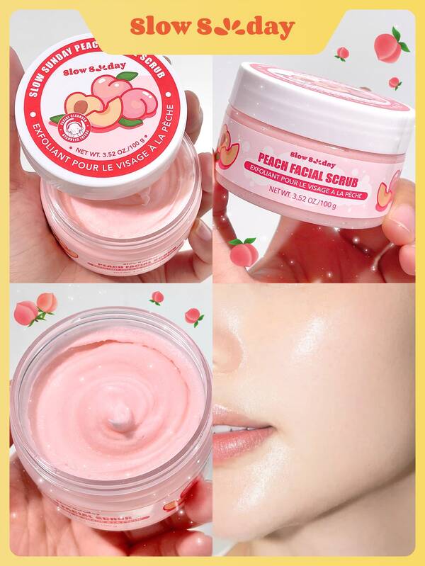 SlowSunday Peach Facial Scrub, Peach, Exfoliation For Facial Issues, Skincare, Ideal For Party, Refreshing, Suitable For Summer & Autumn, Back To School