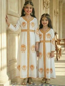 Kids Arabic Kaftan Thobes, Jalabiyat Long Dress - Multicolor - View 6
