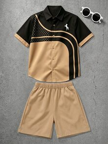 Kids Tween Boy Casual Loose Lapel Short Sleeve Shirt & Casual Sports Shorts 2pcs Set - Multicolor - View 2