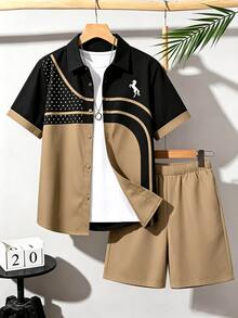 Kids Tween Boy Casual Loose Lapel Short Sleeve Shirt & Casual Sports Shorts 2pcs Set - Multicolor - View 6