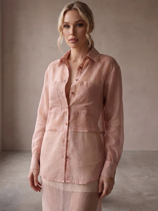 Rouah Women's Solid Color Long Sleeve Sheer Shirt - Autumn Shirt, Fall Shirt, Fall Blouse, Fall Top, Autumn Blouse, Sheet Shirt, Long Sleeve Shirt For Fall, New Fall Shirt