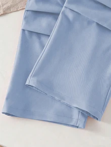 青少年女孩 2件/套休閒服裝－白色圓領短袖T恤配仿亮片與水鑽，秋季穿搭，蝴蝶結，工裝褲，返校季 - 白色 - 查看 5
