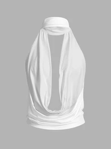 SHEIN ICON Draped Neck Solid Color Cowl Neck Backless Tank Top - White - View 2