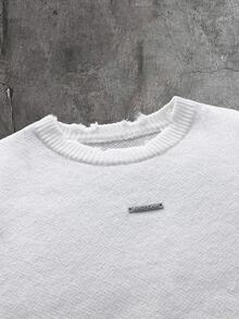 AXEPEAK Suéter de cuello redondo con strass desgastado vintage para hombre - Blanco - Ver 6