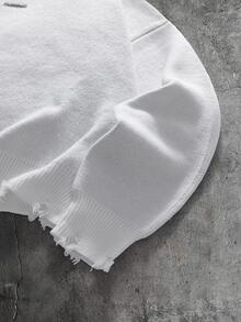 AXEPEAK Suéter de cuello redondo con strass desgastado vintage para hombre - Blanco - Ver 4