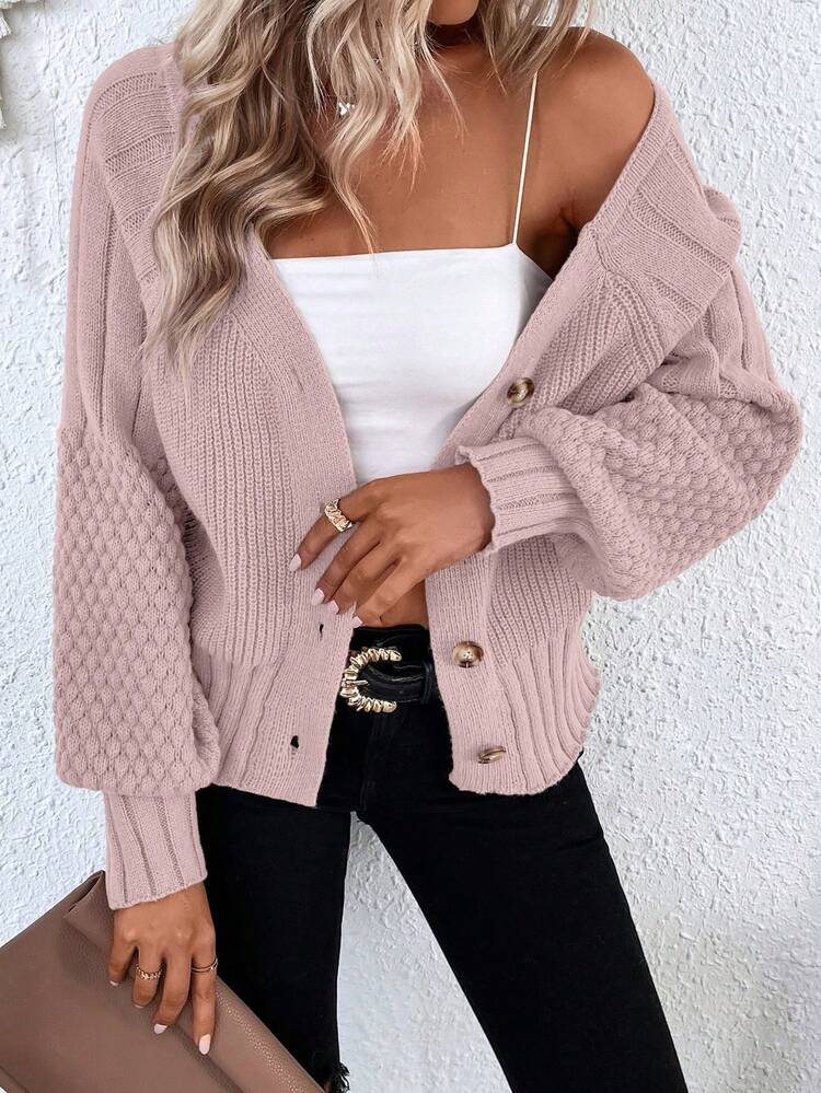 EMERY ROSE Cárdigan Con Cuello En V De Manga Larga Con Botones - Rosa vieja - Añade 3