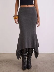 SHEIN Allurite تنانير نسائية - رمادي - مشاهدة 4
