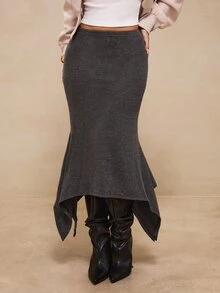 SHEIN Allurite تنانير نسائية - رمادي - مشاهدة 5
