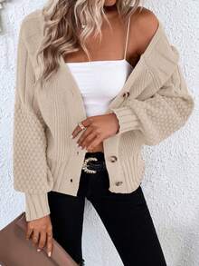 EMERY ROSE Cárdigan casual de manga larga con botones frontales de unicolor - Albaricoque - Ver 3