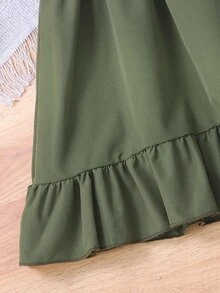 Genkimix Kids Genkimix Girls Elegant Ruffle Trim Shirt Collar Short Sleeve Dress With Belt, Summer - Army Green - View 5