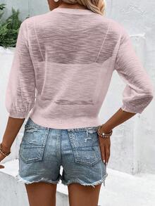 EMERY ROSE Vacation Casual Solid Color Semi-Sheer Cardigan - Dusty Pink - View 2