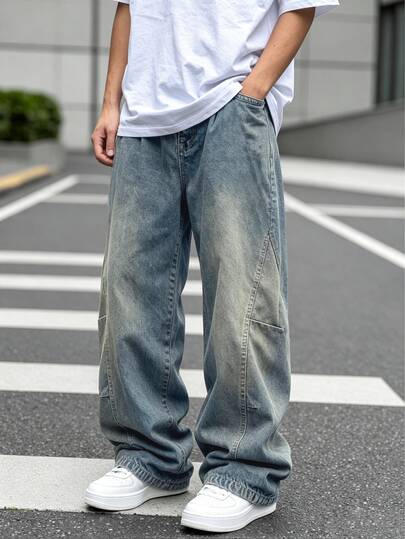 Manfinity EMRG Men's Solid Color Simple Daily Jeans