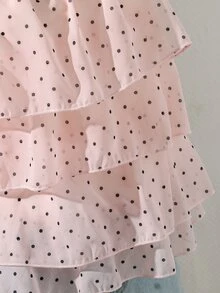 SHEIN Sparklyn 青少年女孩法式波點掛脖雪紡背心上衣，夏季新款優雅露背荷葉邊層次上衣 - 粉色 - 查看 7