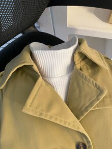 SHEIN Playful Pals 1件嬰兒男童/女童卡其色中長版長袖翻領風衣附腰帶 極簡街頭風 秋冬上班穿搭 時尚校園外套 - 卡其色 - 查看 6
