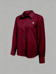 EMERY ROSE Women's Casual & Commute Solid Color Long Sleeve Shirt Casual Spring For University Fall For Women - Burgundy - View 7