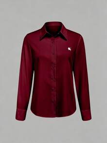 EMERY ROSE Women's Casual & Commute Solid Color Long Sleeve Shirt Casual Spring For University Fall For Women - Burgundy - View 6